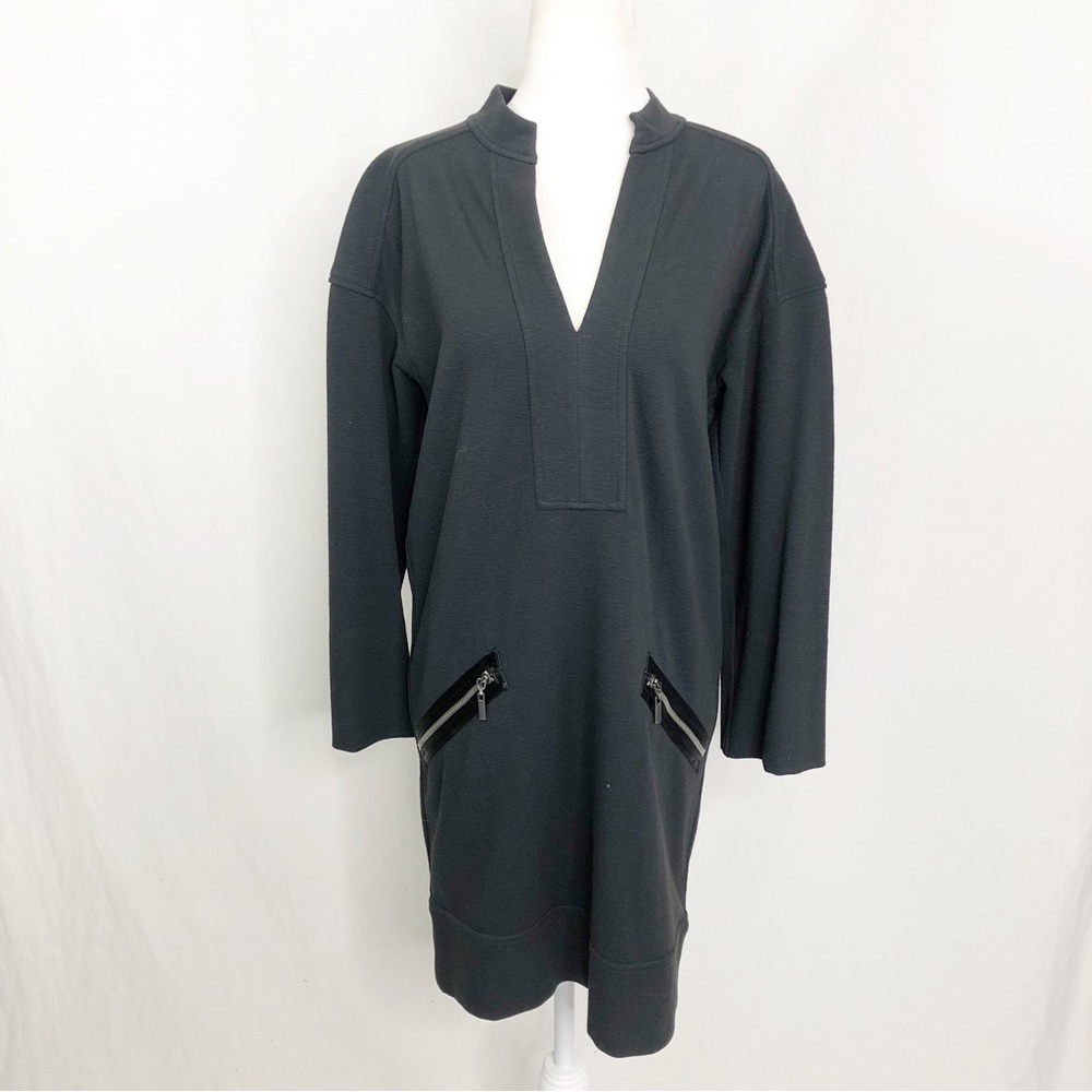 NEW Diane Von Furstenberg Moto Wool Sweatshirt Mini Dress, Size 6, Charcoal Gray